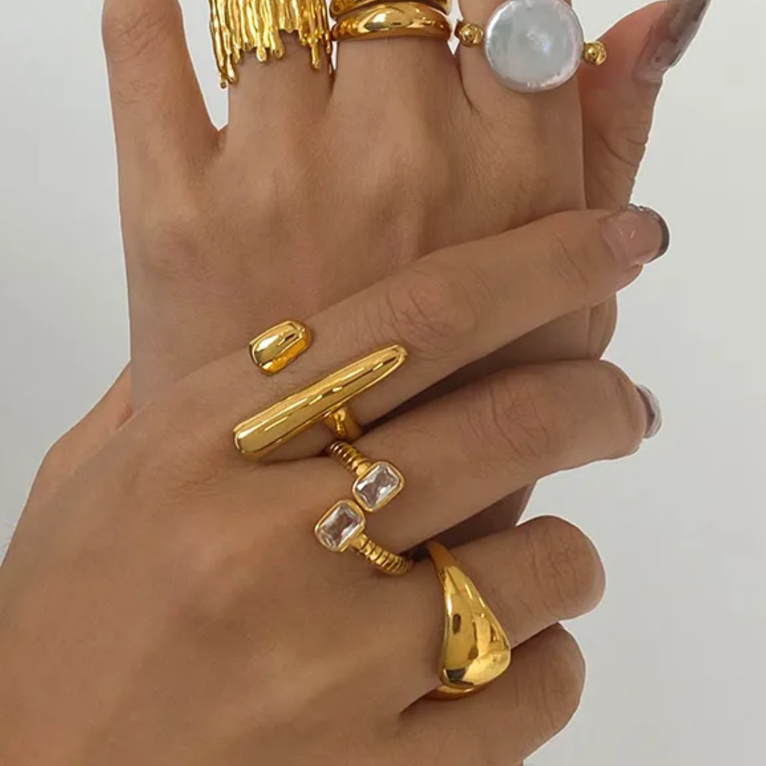 Adjustable double zirconia ring | gold