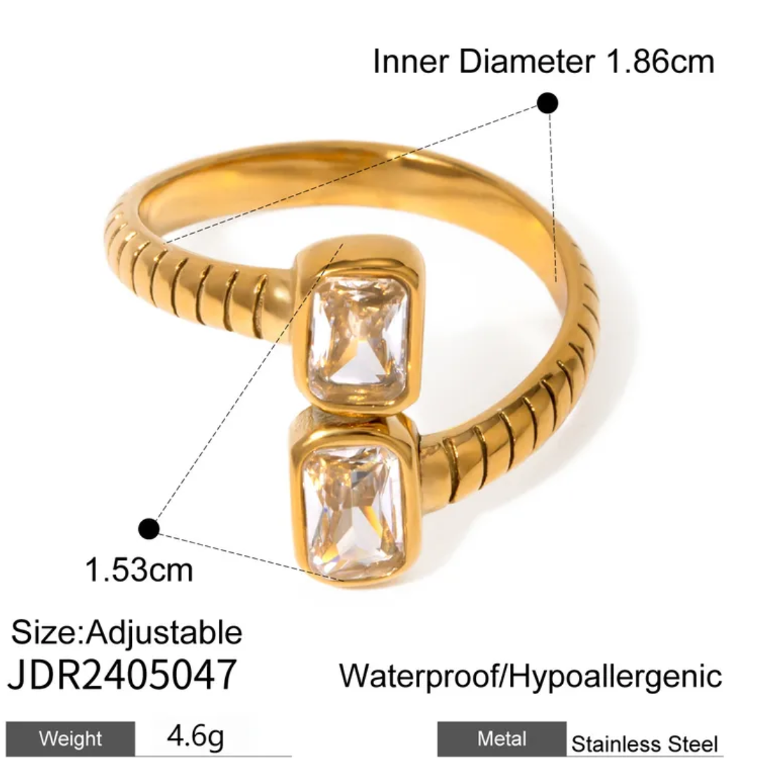 Adjustable double zirconia ring | gold