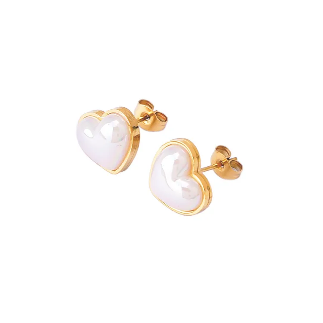 Set of 3 Pearl Hearts | necklace and earrings | gold