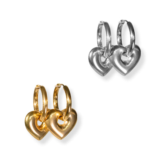 Argollas con corazón 2 en 1 | dorado o plateado