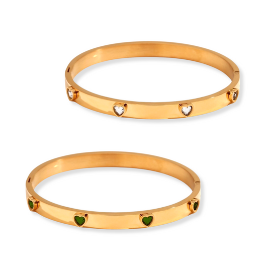Bangle corazones en zirconia | blanco o verde