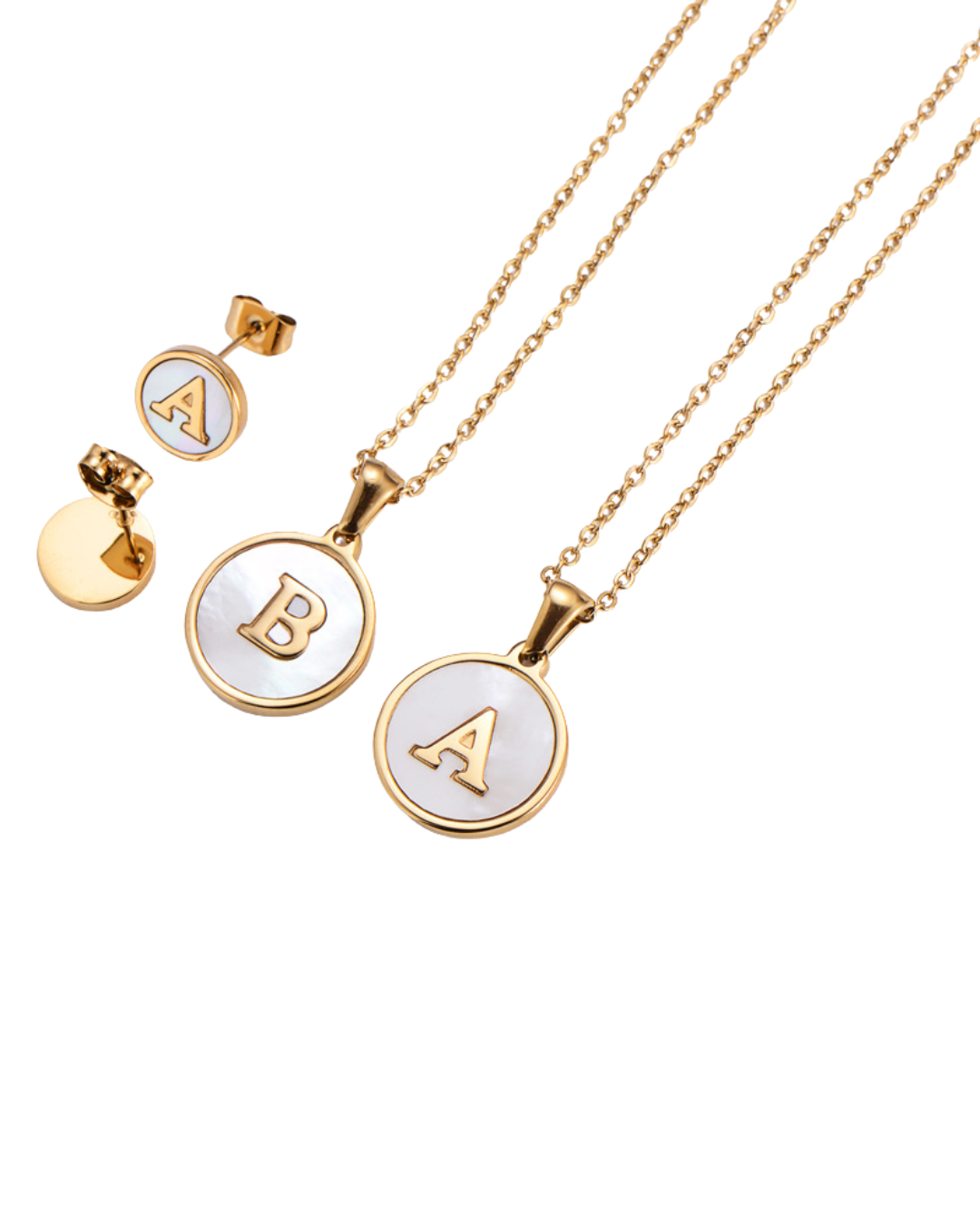 Set Cadena y Aretes con Inicial | Dorado - Acero Inoxidable