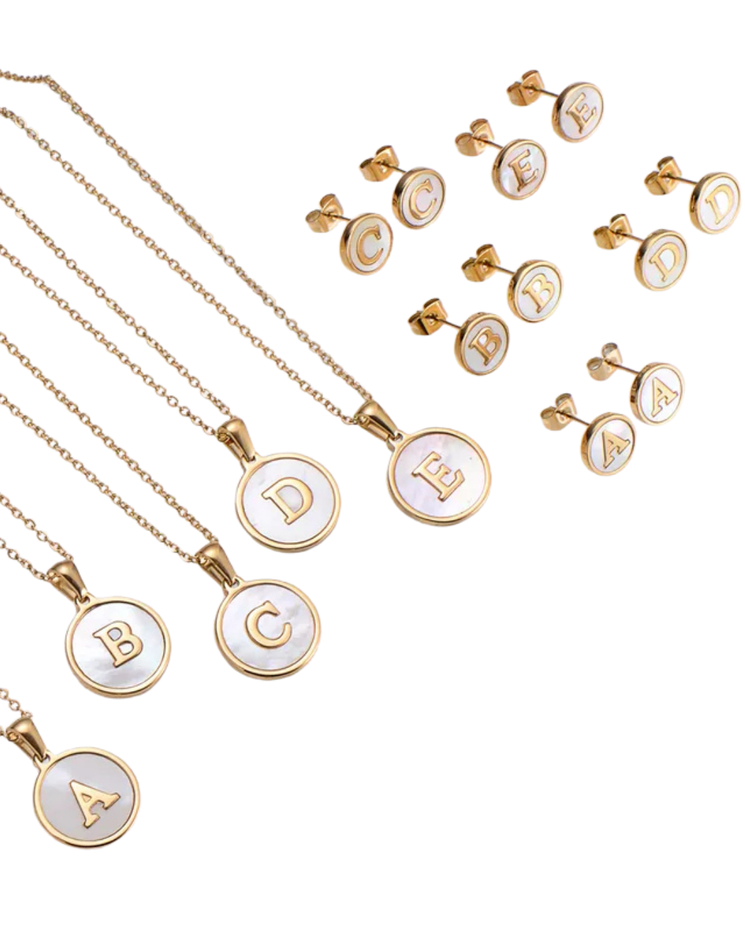 Set Cadena y Aretes con Inicial | Dorado - Acero Inoxidable