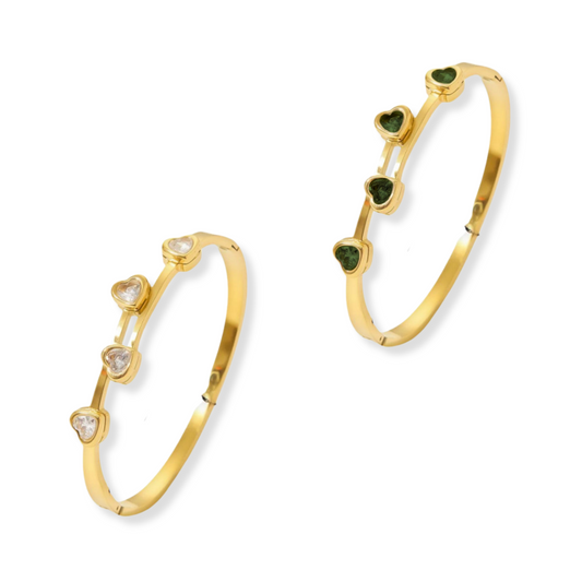 Bangle cruzado de corazones con zircornias | blanco o verde