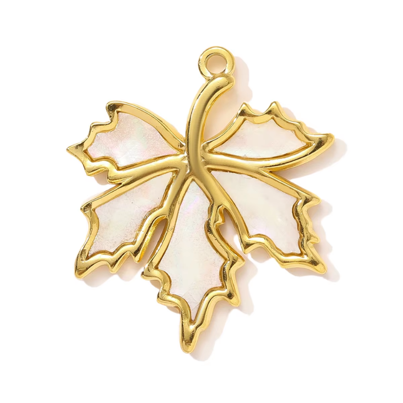 Collar de Hoja de Maple -en  Nácar y Tornasol- Oro 18K