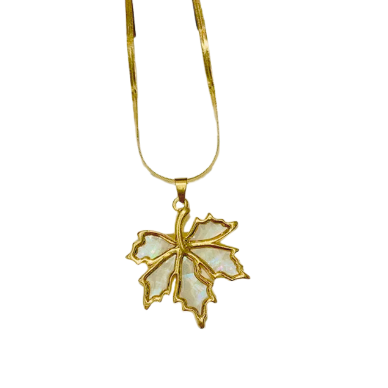 Collar de Hoja de Maple -en  Nácar y Tornasol- Oro 18K