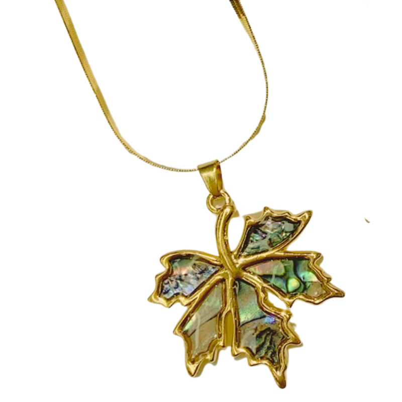 Collar de Hoja de Maple -en  Nácar y Tornasol- Oro 18K