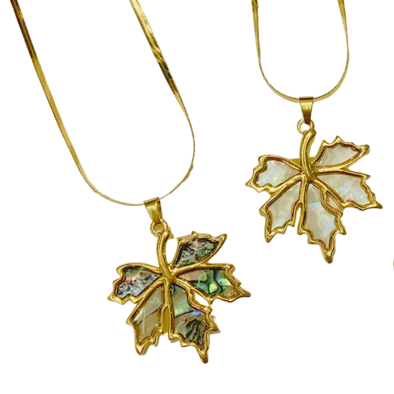 Collar de Hoja de Maple -en  Nácar y Tornasol- Oro 18K