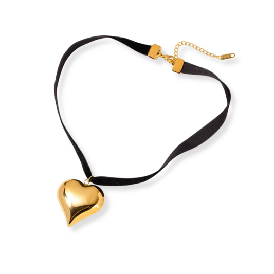 Collar Heart Shape | cinta negra y dorado