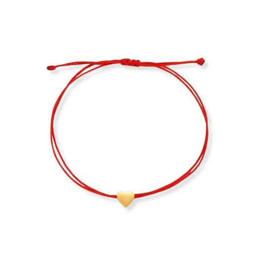 Pulsera de hilo rojo con corazón dorado