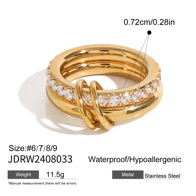 Anillo Dorado con Nudo y Cristales - Set de 3 Bandas