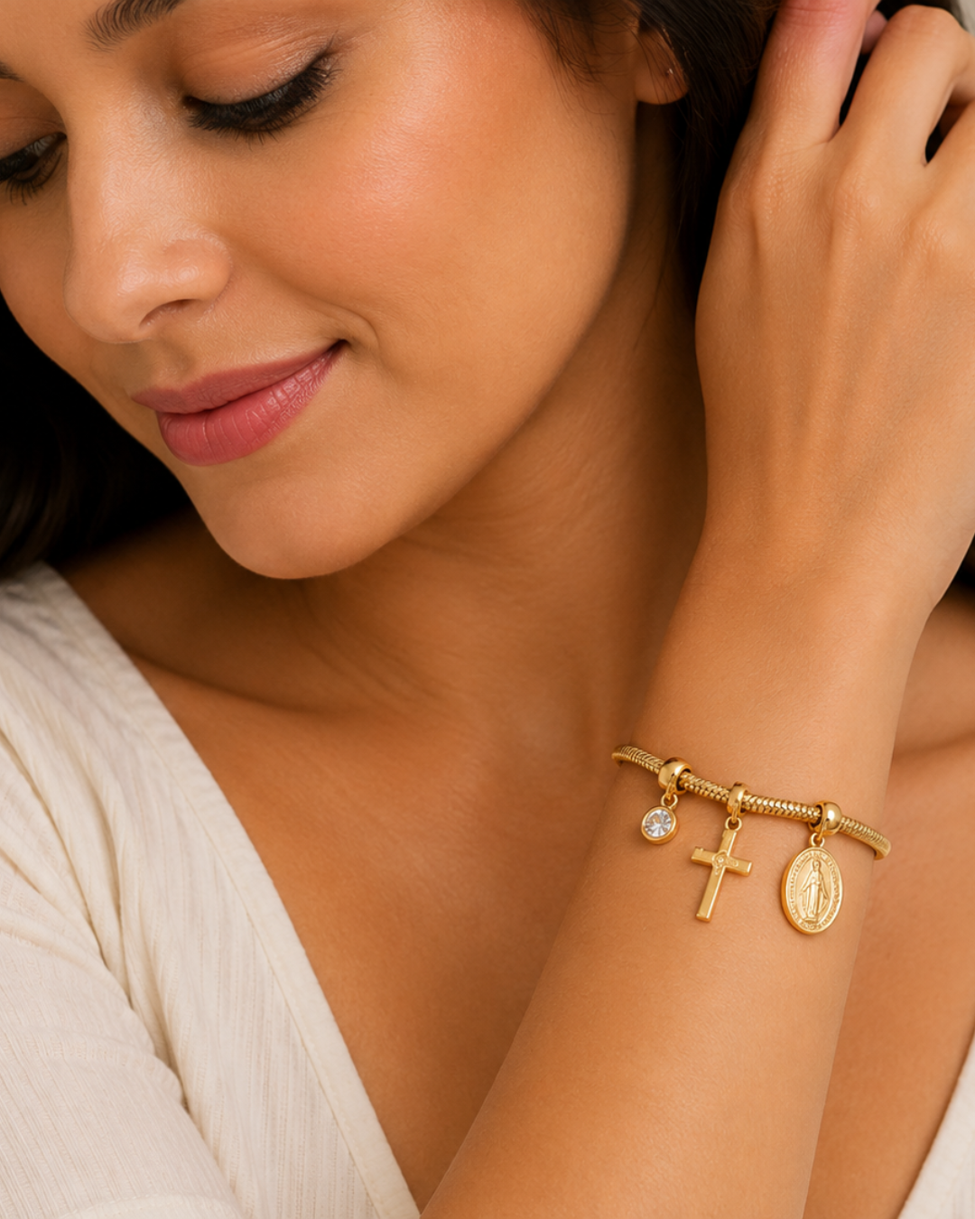 Pulsera Guadalupe de Fe | Acero Inoxidable Baño Oro 18K