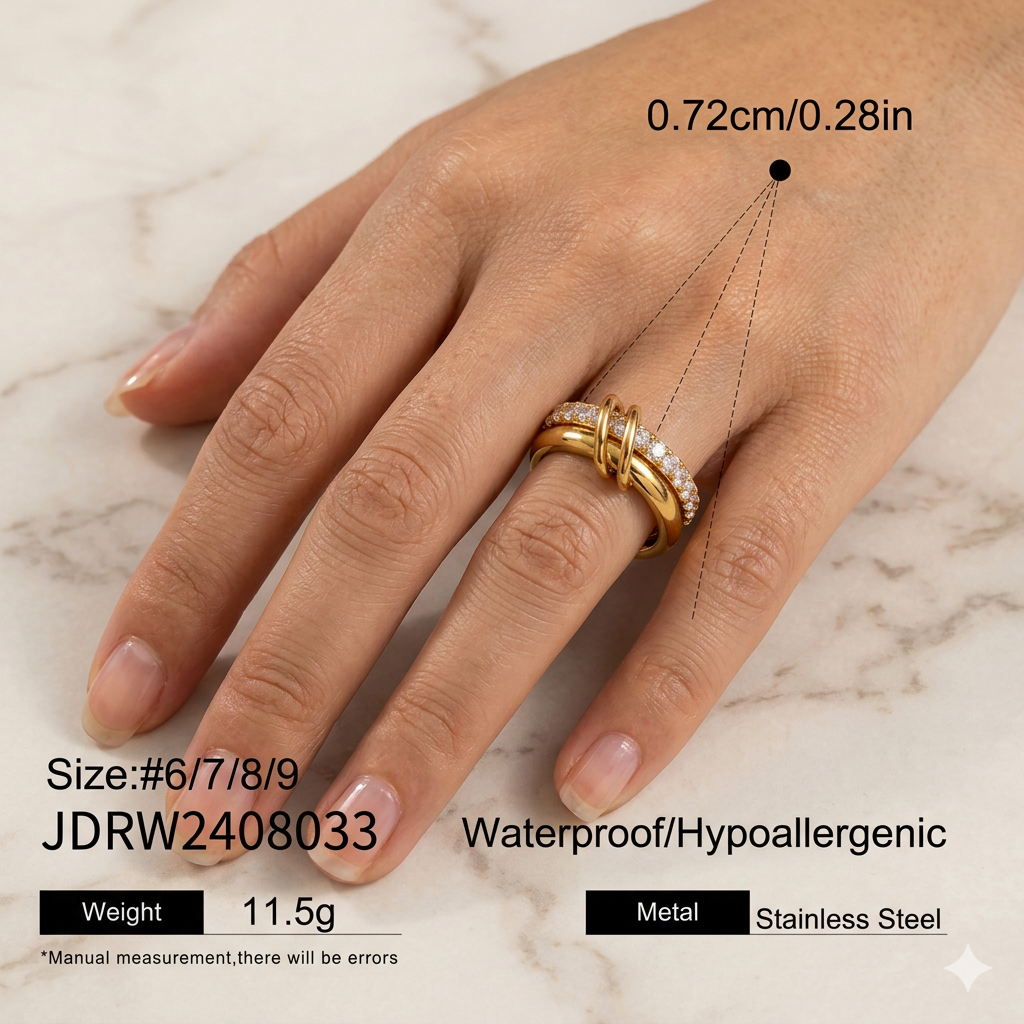 Anillo Dorado con Nudo y Cristales - Set de 3 Bandas