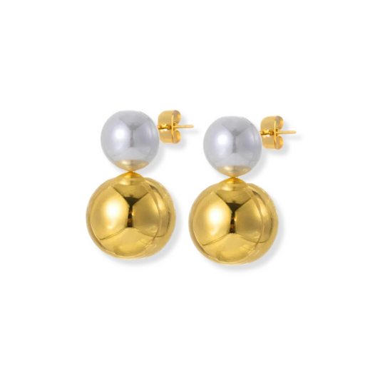 Aretes perla con bolita | dorado