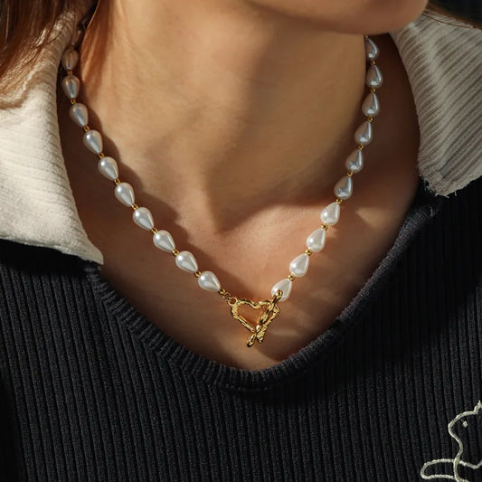 Pearl Heart Set | Necklace and Bracelet | Gold