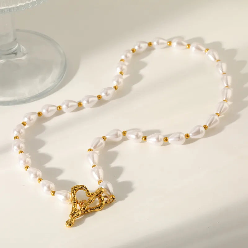 Pearl Heart Set | Necklace and Bracelet | Gold