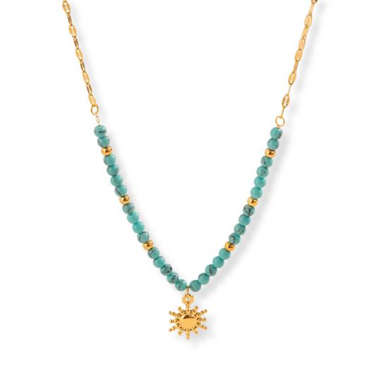 Collar de sol con beads turquesa | dorado