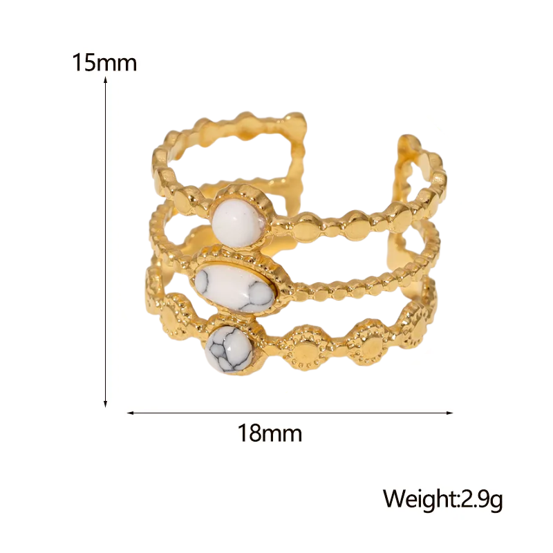 Adjustable Gold Ring with White Stones - 18K Gold